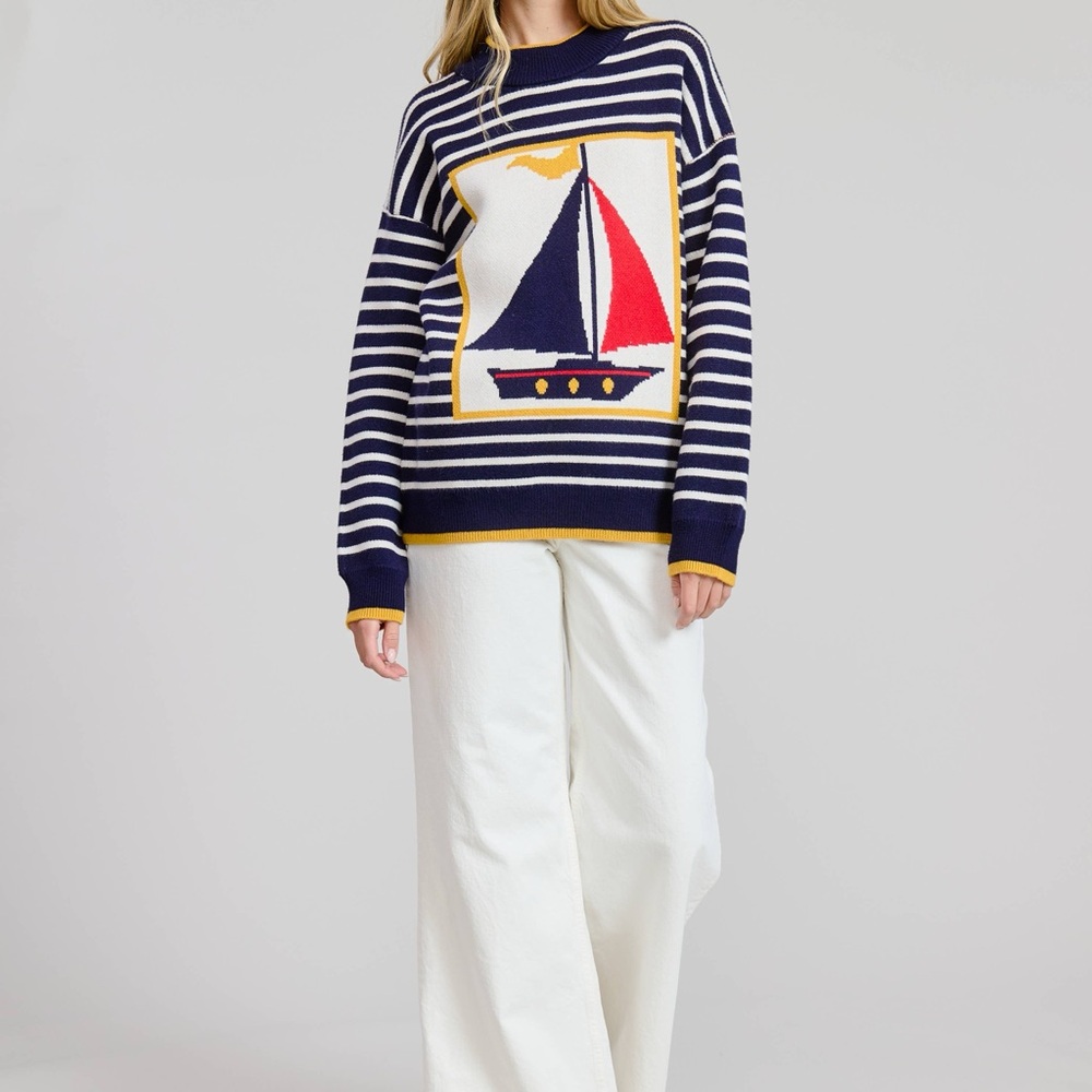 Flat White Nautical Striped Sweater